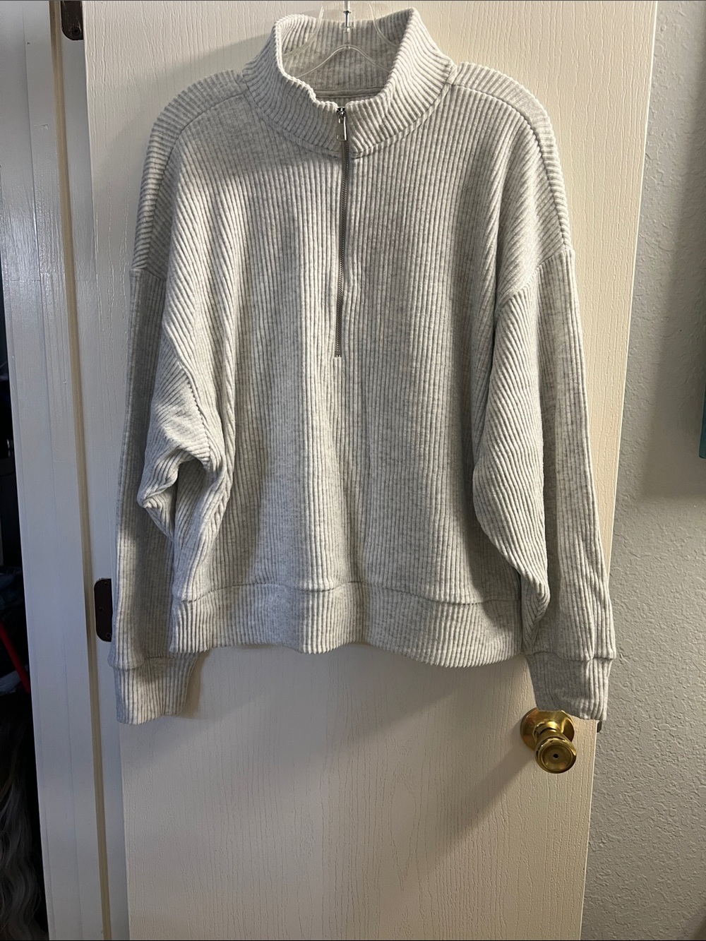 Abercrombie & Fitch Light Gray Ribbed Half-Zip Sweater